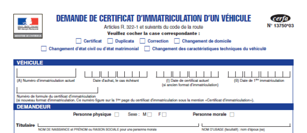 Immatriculation des véhicules en cas de changement d’état civil du propriétaire